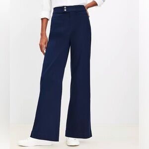 LOFT Navy Blue The Palmer Wide Leg Pants in Twill